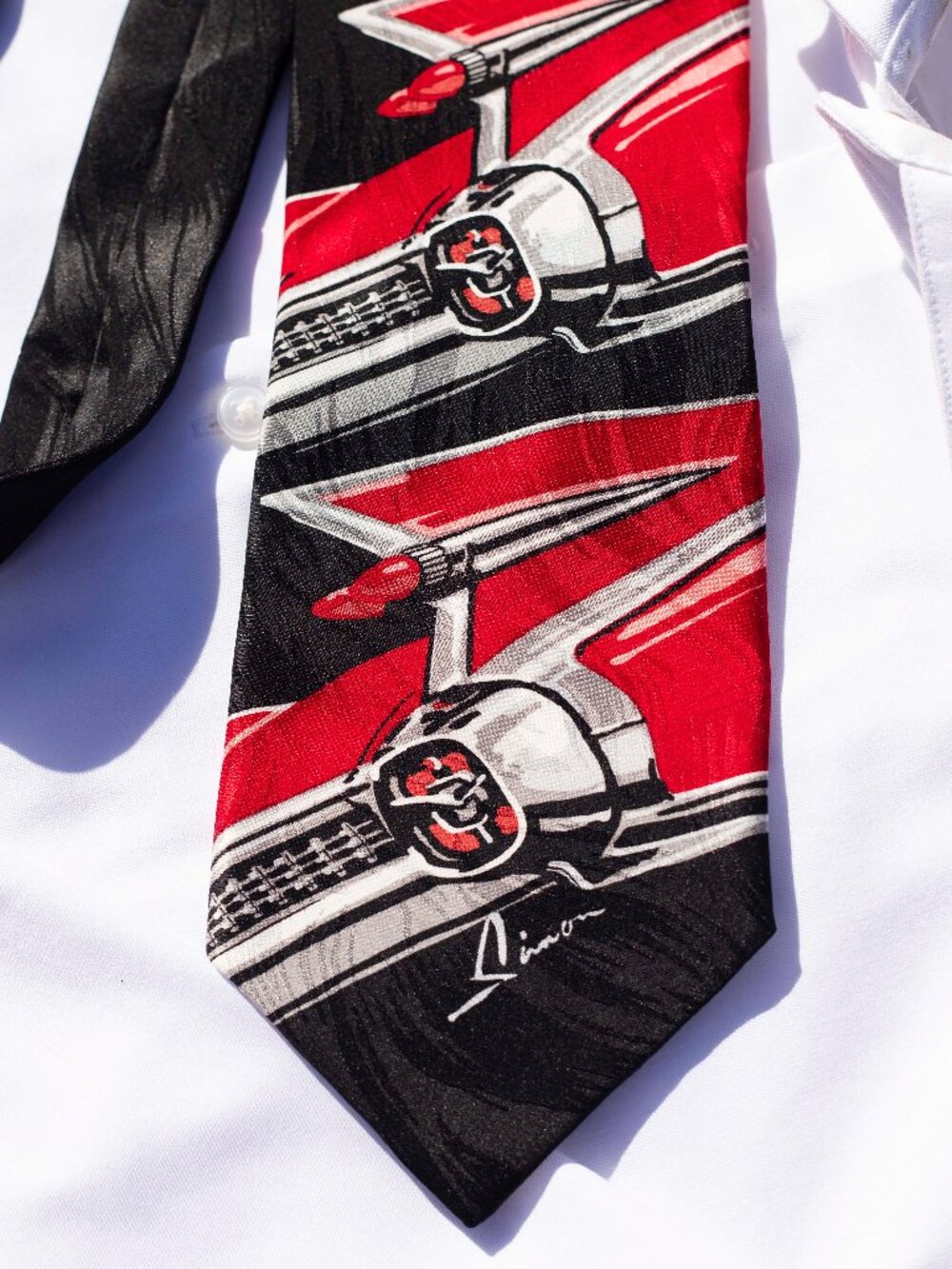 Vintage Ralph Marlin Necktie CADILLAC '59 FINS | Dennis Simon Art Mens Accessory - Picture 3 of 3